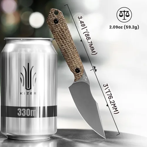 Miniatura 5 de Kizer Mini Harpoon Cuchillo de hoja fija con funda, cuchillo de caza de hoja de 3 V con mango de micarta, cuchillos pequeños EDC de hoja fija