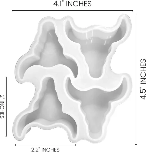Miniatura 2 de Molde para bandeja de silicona Freshie con 4 calaveras de toro Tamaño del clip de ventilación 4.1 pulgadas de ancho x 4.55 pulgadas de largo x 0.8