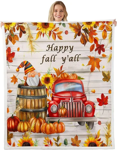 Miniatura 25 de Manfei Hello Fall Throw Blanket Pumpkin Maple Leaf Plaid Patchwork Fleece Blanket Autumn Theme Cozy Throws for Bed Couch Sofa,Kids Boys Girls Room