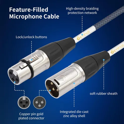 Miniatura 3 de Devianl XLR y Splitter - Cable divisor XLR y 2 hembra a 1 macho, equilibrado de doble hembra a macho, adaptador de cable de micrófono combinador, 2