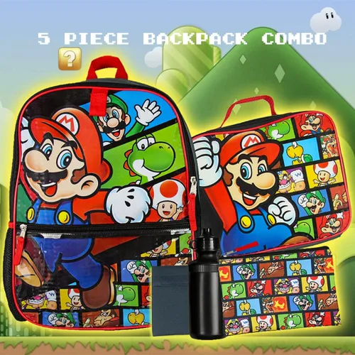 Miniatura 5 de Bioworld Nintendo Backpack Super Mario 5 PC Shimmer Character 16" Lunch Box Combo Set
