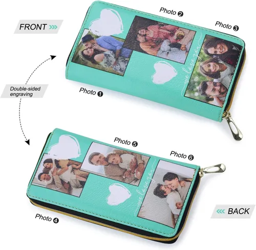 Miniatura 2 de Gemszoo Cartera de fotos personalizada para mujer, con nombre grabado y nombre, larga para tarjetas de crédito, con cremallera alrededor