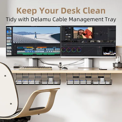 Miniatura 2 de Delamu - Paquete de 2 bandejas de gestión de cables para debajo del escritorio, organizador de cables de metal grande, organizador de cables