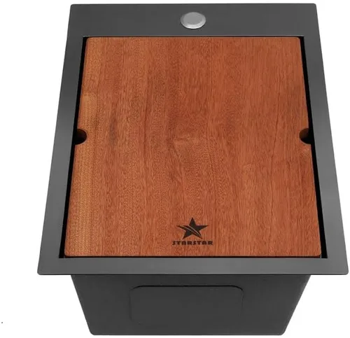 Miniatura 8 de STARSTAR Estación de trabajo con repisa de montaje superior/cuenco individual de acero inoxidable mate negro mate