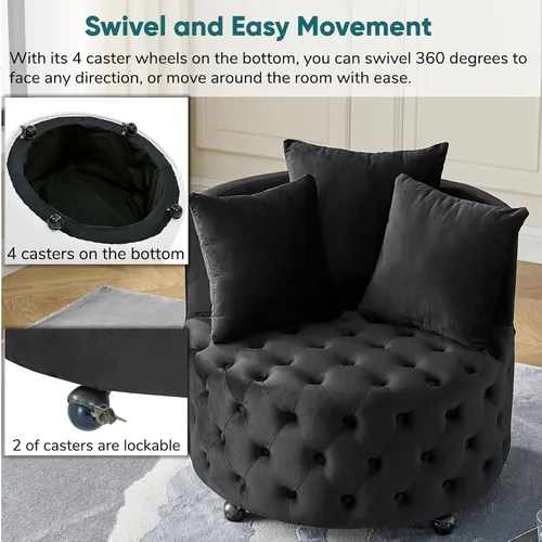 Miniatura 3 de JOYBASE Silla giratoria de barril con 3 almohadas, sillón redondo de acento, cómodo y cómodo, moderno sofá circular para sala de estar, dormitorio