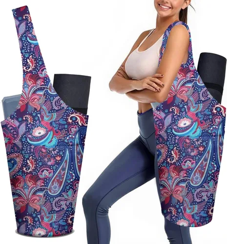 Bolsa para esterilla de yoga para mujeres con bolsillo grande lateral, duradera de lino, bolsa de gimnasio para entrenamiento, almacenamiento de