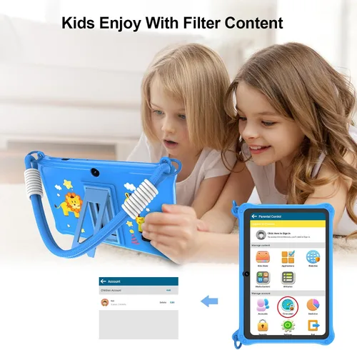 Miniatura 4 de PRITOM Tablet infantil de 7 pulgadas con cordón, tableta Android 13 de 32 GB con WiFi, cámara dual, educación, juegos, software para niños Azul