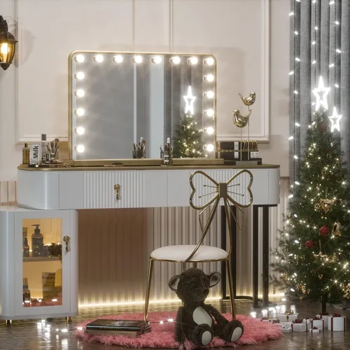 Miniatura 3 de Keonjinn Espejo de tocador Hollywood con luces y altavoz Bluetooth, 15 bombillas reemplazables, espejo de maquillaje con 2 bombillas de repuesto, 3