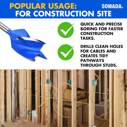 Miniatura 6 de SOMADA Broca de taladro de 1-1/2 pulgadas x 6-1/2 pulgadas para madera, vástago hexagonal de cambio rápido de 1/4 pulgadas, broca larga de tres