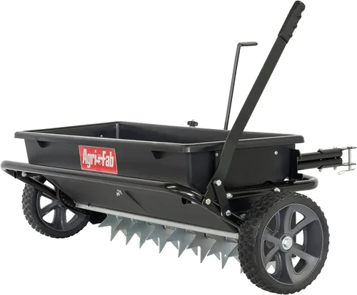 Agri-Fab 45-0543-AMZ Esparcidor de Arrastre para Césped y Jardín de 100 lb con Aireador/Sembradora/Esparcidor de Caída para Semillas, Fertilizante,