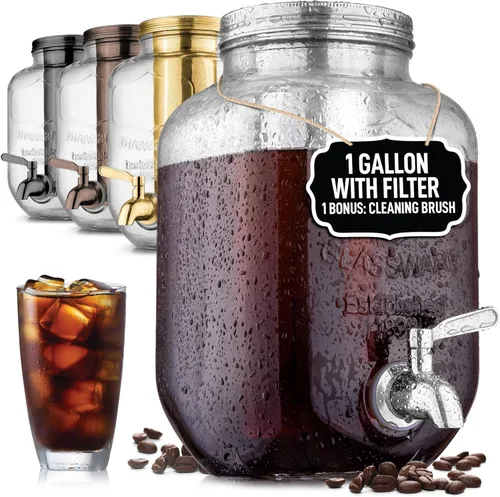 Miniatura 11 de Cafetera de infusiones en frío de 1.5 litros de Zulay Kitchen con jarra de vidrio EXTRA GRUESA y filtro de malla de acero inoxidable, cafetera