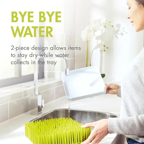Miniatura 4 de Boon Lawn Estante de secado para biberones para encimera con bandeja antimicrobiana, color verde primavera, estante para biberones y organizador