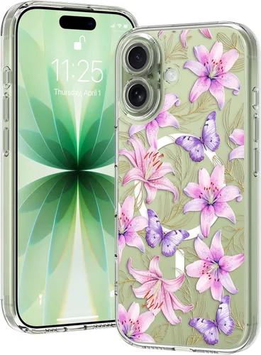 Miniatura 49 de OOK Magnetic for iPhone 17 Case Clear Pretty Flower Girls Women [Not Yellowing][Screen Protector] [ MagSafe Compatible] with Full Camera Lens