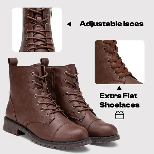 Miniatura 3 de Vepose Botines de moda para mujer, botines de tacón bajo con cordones para mujer