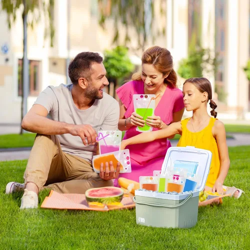 Miniatura 5 de Ozera Bolsas para bebidas, 100 bolsas reutilizables de 16 onzas para adultos, bolsas resistentes para adultos con embudo de pajita, bolsas de jugo