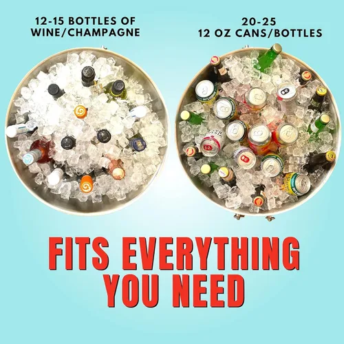 Miniatura 3 de Bañera de bebidas aislada de acero inoxidable, acero real, bañera grande de 6 galones redonda de doble pared para fiestas, enfriador de hielo