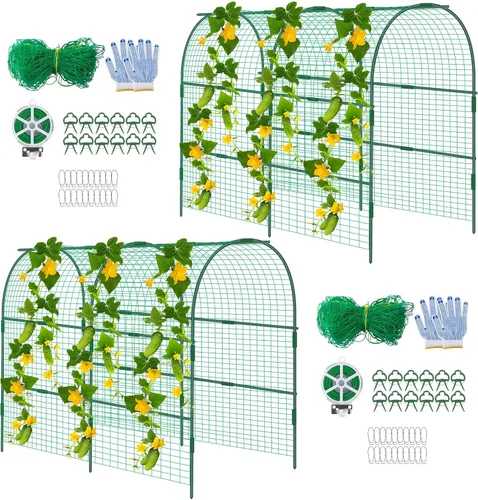 Miniatura 8 de codree Enrejado de pepino de jardín para plantas, 47 x 47 pulgadas, enrejado de melón de arco de metal para cama elevada, enrejado plegable