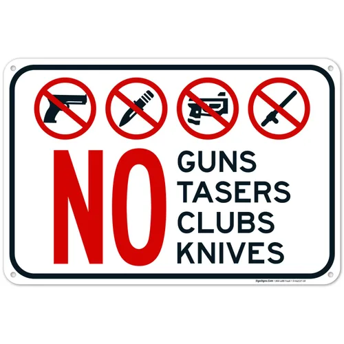 Miniatura 16 de Letrero de No Guns No Tasers No Clubs No Knives de 10 x 7 pulgadas, libre de óxido, aluminio 040, resistente a la decoloración, fabricado en Estados