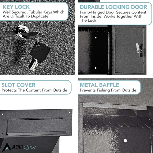 Miniatura 6 de AdirOffice Caja fuerte para colgar a través de la pared, acero grueso duradero con canal ajustable, bóveda de correo para casa, oficina, hotel