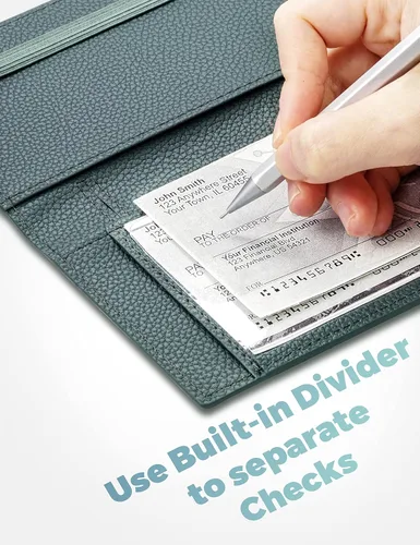 Miniatura 136 de Yarnic Funda para chequera personal, soporte para chequera con soporte para bolígrafo y divisor de plástico transparente integrado para cheques Rosa