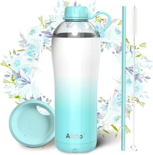 Miniatura 26 de Bow - Botella de agua aislada para mujeres, botellas de agua de acero inoxidable de 18 oz, de doble pared, 2 tapas (para beber y vaso) - Hidrata