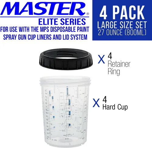 Miniatura 2 de Master Paint System MPS, juego de 4 vasos duros de gran tamaño de 27 onzas (27.1 fl oz) y anillos de retención – 4 vasos duros y 4 anillos para uso
