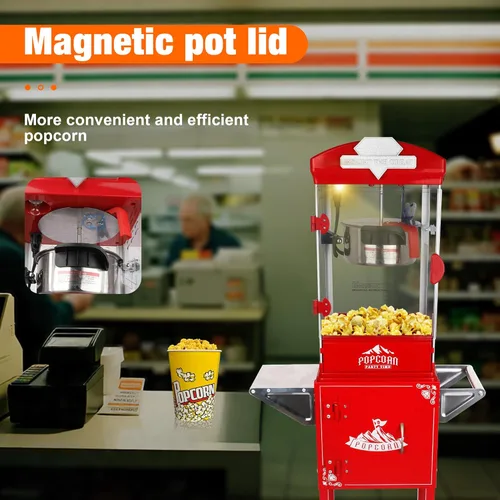 Miniatura 4 de Máquina de palomitas de maíz de 8 onzas con carrito (rojo) – Máquina de palomitas vintage – Operación con un solo toque, hace hasta 30 tazas