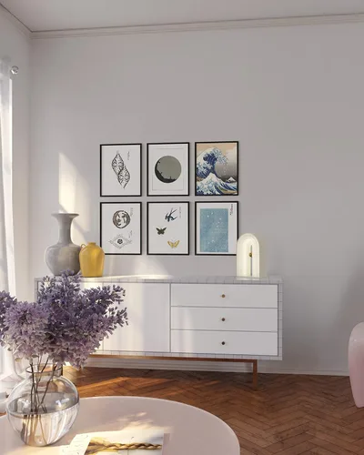 Miniatura 5 de HAUS AND HUES Arte abstracto para pared, juego de 6 arte moderno japonés para pared, decoración de pared estética, póster de mariposa y luna, obra