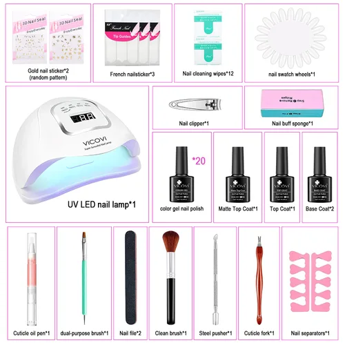 Miniatura 2 de VICOVI Kit de esmalte de uñas de gel con lámpara LED de luz UV, kit de iniciación de esmalte de gel en 20 colores, herramientas de manicura, kit
