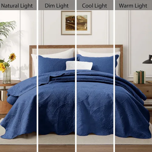 Miniatura 400 de MOONLIGHT20015 Edredón tamaño King (106 x 96 pulgadas) con 2 fundas de almohada (20 x 36 + 2 pulgadas) para todas las estaciones, juego de cama Azul