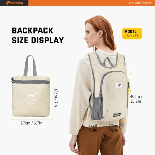 Miniatura 5 de SKYSPER Mochila Pequeña de Día 10L Mochila de Senderismo Plegable Ligera Mochila de Viaje de Día para Mujeres y Hombres Crema