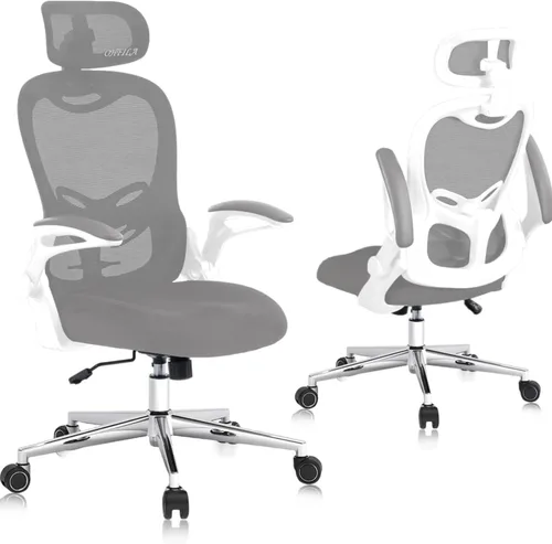 Miniatura 11 de Silla de oficina, malla ergonómica transpirable, brazos abatibles y respaldo alto ajustable, cómoda silla de computadora para oficina en casa Negro