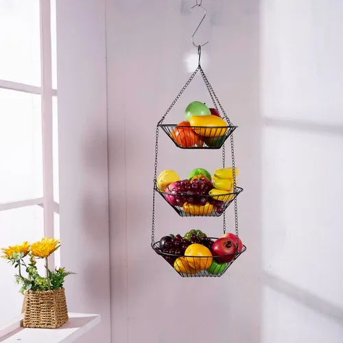 Miniatura 8 de JUNCHU CHERRY Cesta colgante de frutas de 3 niveles, 2 paquetes, almacenamiento para colgar en la pared, cesta de organización de cocina y baño