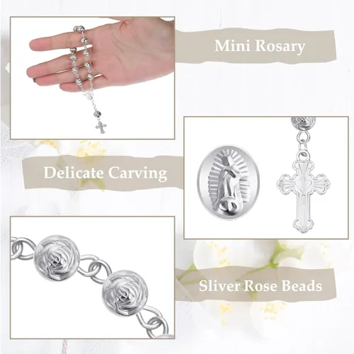 Miniatura 3 de Sasylvia 30 piezas de recuerdos de bautismo, mini placa de rosario, cuentas de rosario de bautismo con cruz y 30 bolsas de organza para primera