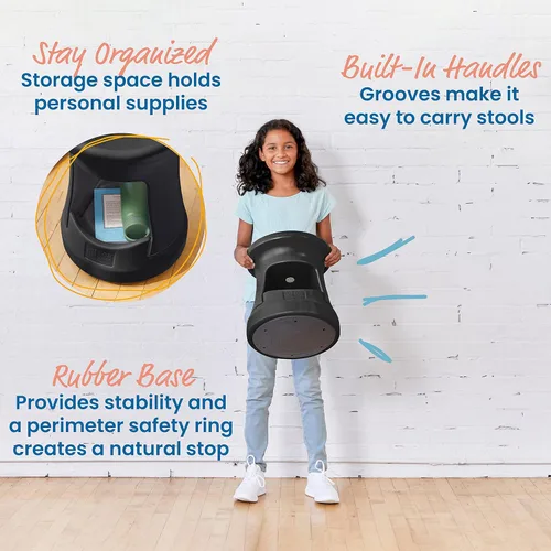 Miniatura 5 de ECR4Kids Taburete tambaleante de almacenamiento activo, altura del asiento de 15 pulgadas, muebles para niños, color negro