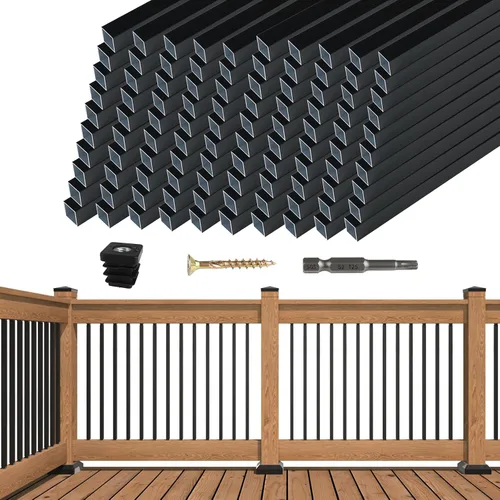 Miniatura 7 de Muzata Paquete de 50 balaustres cuadrados de aluminio de 36 pulgadas para barandilla de cubierta cuadrada negra para escalera, porche, escalera
