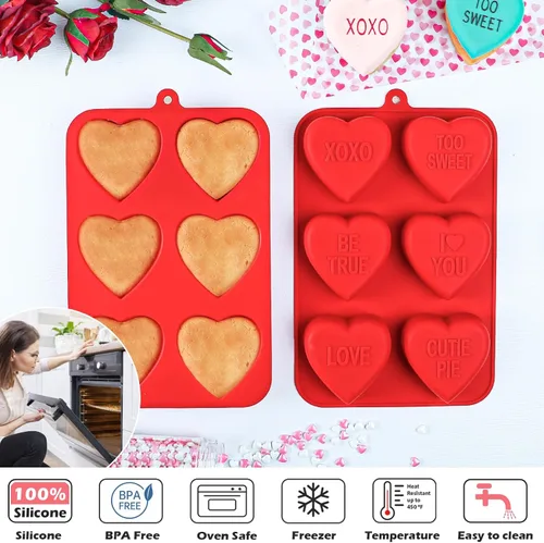 Miniatura 5 de Webake Molde Grande de Corazón de Conversación para Hornear, Moldes de Pastel de Silicona con Forma de Corazón de 6 Cavidades, Bandejas para Pastel