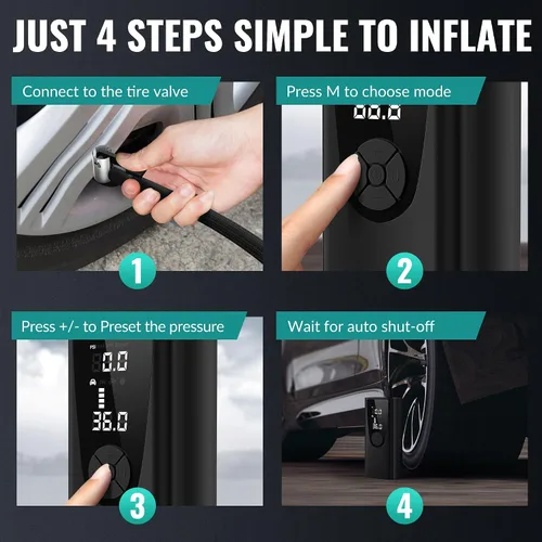 Miniatura 7 de Inflador de neumáticos actualizado, compresor de aire portátil, bomba de aire de 180 PSI para neumáticos de automóvil, inflado eléctrico 3 veces más