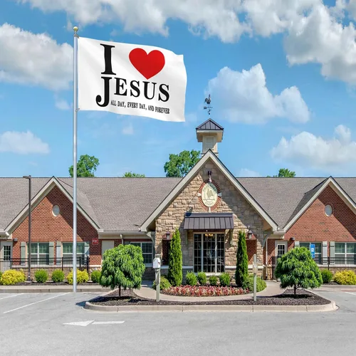 Miniatura 4 de Bandera de Jesús con texto en inglés "I Love Jesus", bandera cristiana de fe sobre el miedo de Jesús, 3 x 5 pulgadas, para exteriores, doble cara