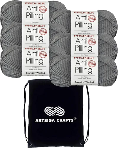 Miniatura 26 de Premier Yarns Everyday Anti-Pelusa Hilo Sólido Verde Pino DN100-8 (6-Madejas - Mismo Lote de Tinta) #4 Peso Estambre Acrílico para Tejer