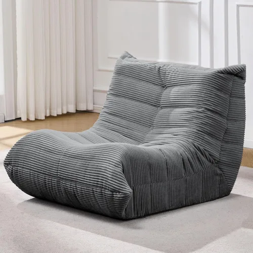 Miniatura 10 de Sillones tipo puf para adultos, puf gigante con espuma viscoelástica, sillón puf con relleno, piel sintética, para la sala, dormitorio u oficina azul