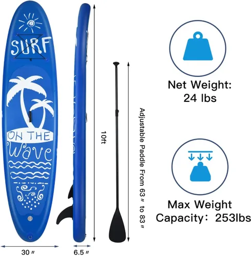 Miniatura 6 de Goplus Tabla de remo inflable de 9.8/10/11 pies, SUP de 6.5 pulgadas de grosor con accesorios de primera calidad y bolsa de transporte, postura