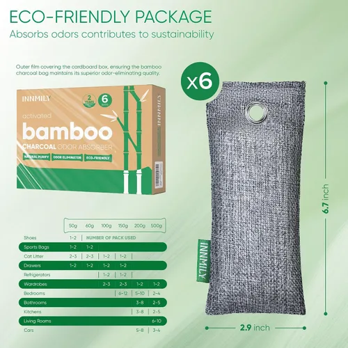 Miniatura 9 de Absorbedor de olores de carbón activado, paquete de 6 eliminadores de olores naturales para zapatos, bolsas purificadoras de aire de carbón