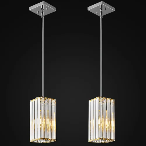 Miniatura 9 de Lámpara colgante moderna cromada rectangular de iluminación colgante mini candelabros de cristal, lámpara colgante ajustable para cocina, isla