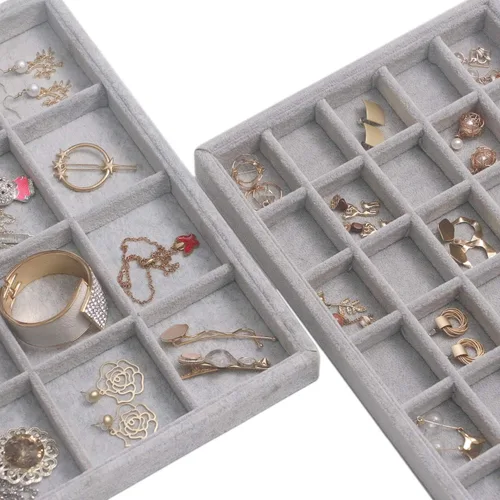 Miniatura 3 de DIOMMELL Juego de 4 bandejas apilables de terciopelo para joyas, caja de almacenamiento de exhibición, soporte para aparador, cajón organizador