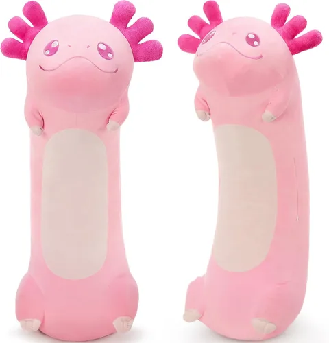 Tezituor Almohada corporal larga de ajolote de felpa, 39.5 pulgadas, animal de peluche de ajolote rosa gigante, almohada suave para abrazar,