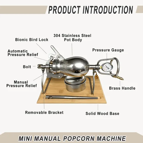 Miniatura 6 de Máquina china para hacer palomitas de maíz de 11.5 fl oz, máquina de cañón de palomitas de maíz, máquina de palomitas de maíz de acero inoxidable