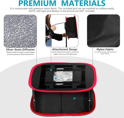 Miniatura 3 de Neewer Caja de luz Softbox plegable con clip de correa, rejilla y bolsa de transporte Compatible con paneles de luz LED Neewer 480/660/530, apertura