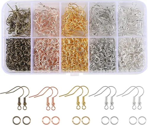 Miniatura 8 de Kit de ganchos para aretes de 5 colores, hipoalergénicos, 1000 anillos de salto, alicates de joyería, aretes de gancho de pez, aretes de bricolaje