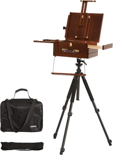VISWIN Caballete portátil Plein Air, caja de artista con trípode de aluminio y 2 bolsas de transporte de nylon, caballete de mesa y piso francés